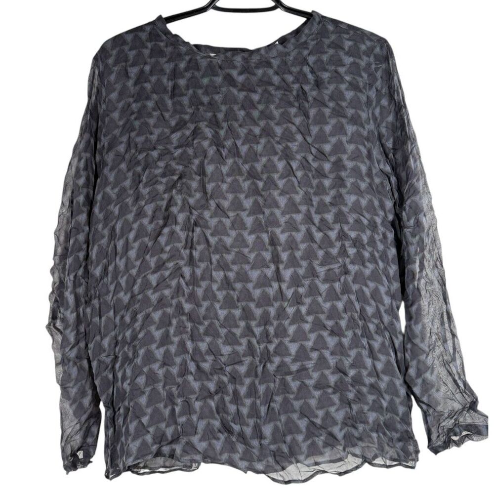 Sibel Saral 100% Silk Blouse Womens L Sheer Lightweight Geometric Quiet Luxury
